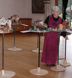 Penelope setting up Odyssey exhibit at Whidbey Institute